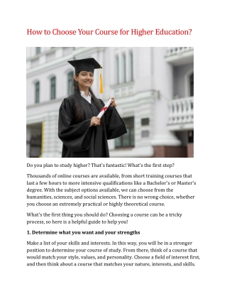 How to Choose Your Course for Higher Education?