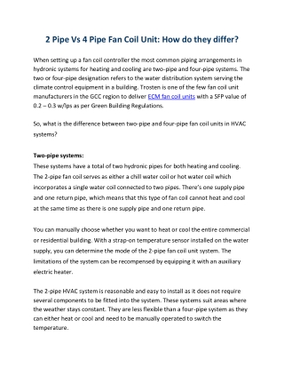 2 Pipe Vs 4 Pipe Fan Coil Unit How do they differ