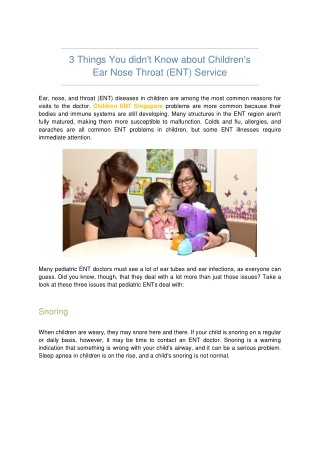 3 Things You didn't Know about Children Ear Nose Throat (ENT) Service