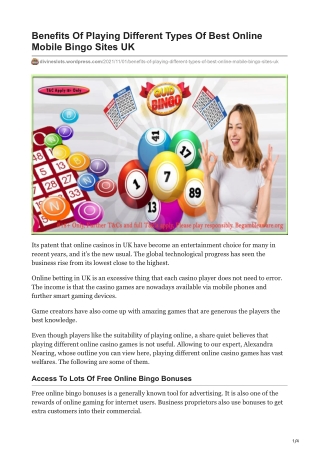 Benefits Of Playing Different Types Of Best Online Mobile Bingo Sites UK