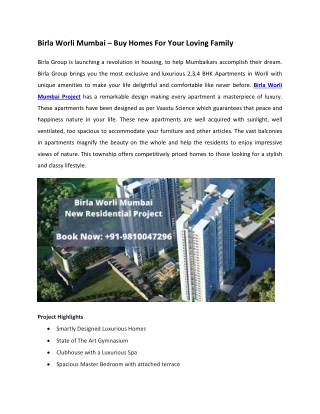 Birla Worli Mumbai – Buy Homes For Your Loving Family In Mumbai