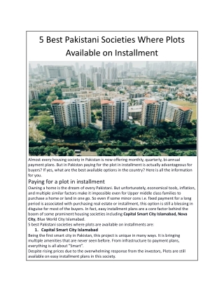 5 Best Pakistani Societies Where Plots Available on Installment