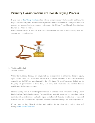 Primary Considerations of Hookah Buying Process