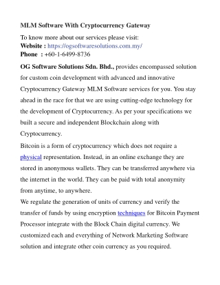 MLM Software With Cryptocurrency Gateway