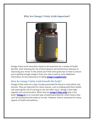 Why Are Omega 3 Fatty Acids Important