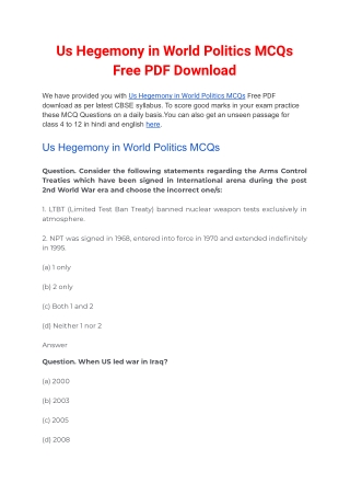 Us Hegemony in World Politics MCQs Free PDF Download