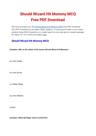 Should Wizard Hit Mommy MCQ Free PDF Download