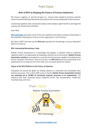 Robotic Process Automation (RPA) - Fivesdigital