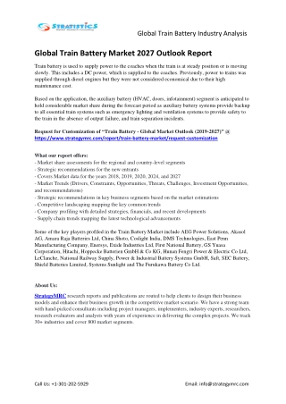 2027 Train Battery Market Country & Regional Analysis