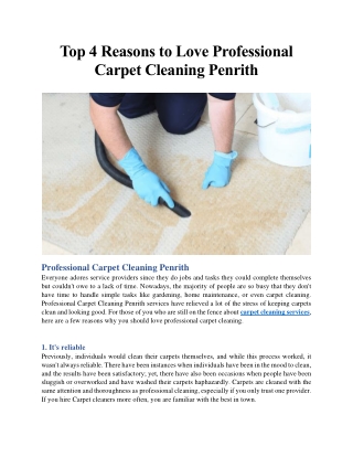 Top 4 Reasons to Love Professional Carpet Cleaning Penrith