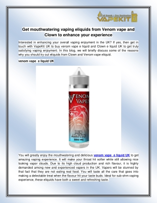 venom vape  e liquid UK