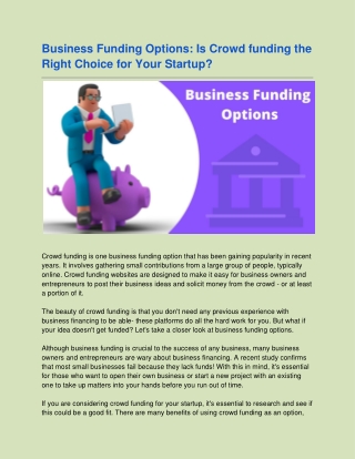 Business Funding Options: Is Crowd funding the Right Choice for Your Startup?