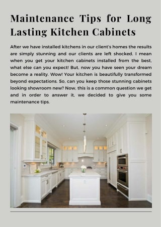 Maintenance Tips for Long Lasting Kitchen Cabinets