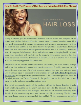 How To Tackle The Problem of Hair Loss in a Natural and Risk-Free Manner