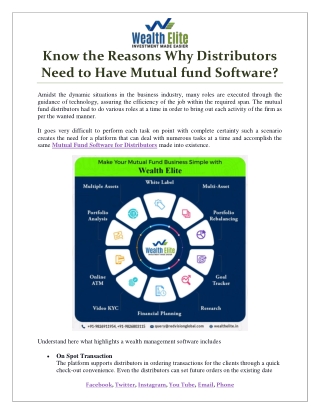 Know the Reasons Why Distributors Need to Have Mutual fund Software