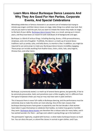 Learn More About Burlesque Dance Lessons And Why They Are Good For Hen Parties, Corporate Events, And Special Celebratio