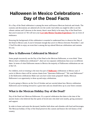 Halloween in Mexico Celebrations - Day of the Dead Facts