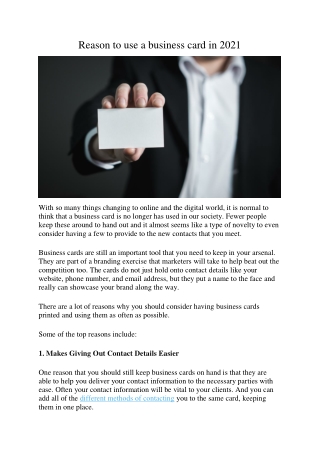 Reason to use a business card in 2021