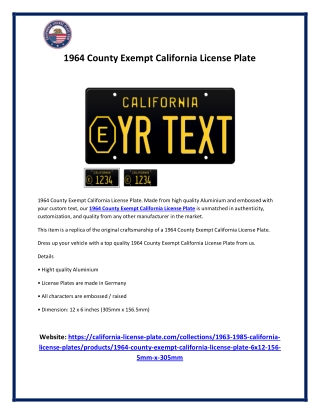 1964 County Exempt California License Plate