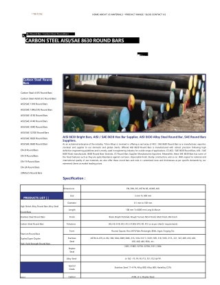 Carbon Steel AISI/SAE 8630 Round Bar