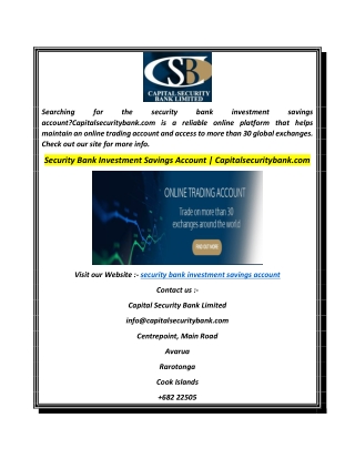Security Bank Investment Savings Account  Capitalsecuritybank.com
