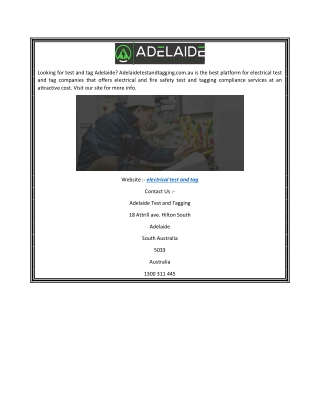 Electrical Test and Tag  Adelaidetestandtagging.com.au