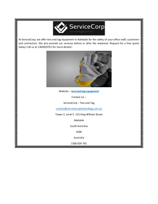 Adelaide Test and Tag Equipment by ServiceCorp