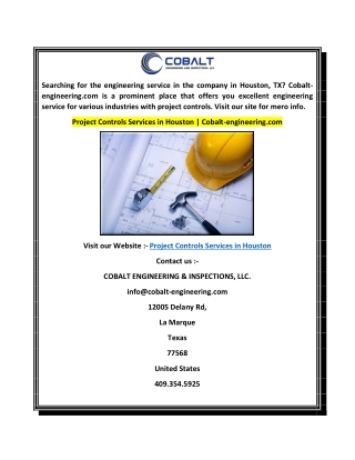 Project Controls Services in Houston  Cobalt-engineering.com