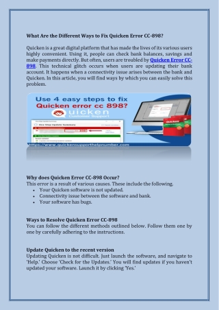 What Are the Different Ways to Fix Quicken Error CC-898