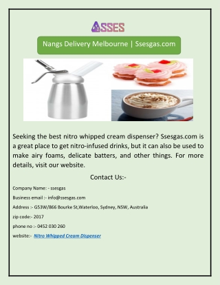 Nitro Whipped Cream Dispenser | Ssesgas.com