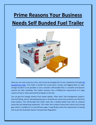 Prime Reasons Your Business Needs Self Bunded Fuel Trailer
