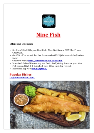10% Off - Nine Fish Gymea Fish & Chips Restaurant Menu NSW