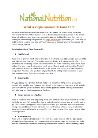 What is Virgin Coconut Oil Good For?