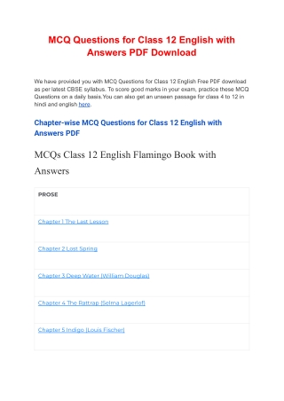 MCQ Questions for Class 12 English with Answers PDF Download