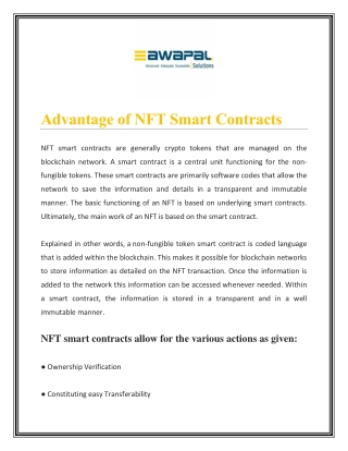 Advantage of NFT Smart Contracts