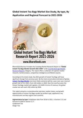 Global Instant Tea Bags Market Research Report 2021-2026