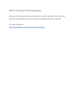 What is Consumer Financing Services