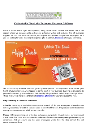 Celebrate this Diwali with Environics Corporate Gift Items