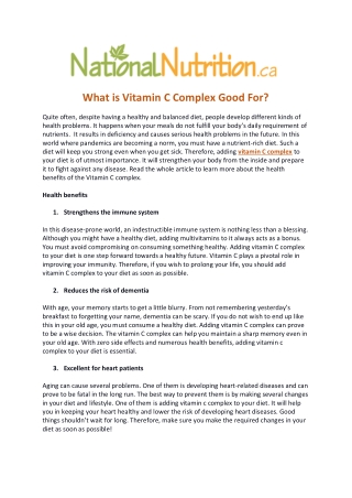 What is Vitamin C Complex Good For?