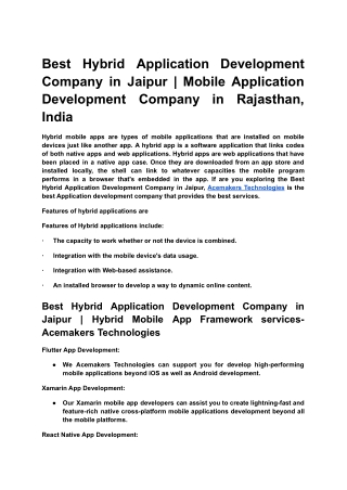 Best Hybrid Application Development Company in Jaipur