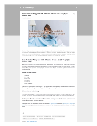Best Doctor For Allergy and Cold  Difference Between Cold & Cough  Dr. Nishtha Singh