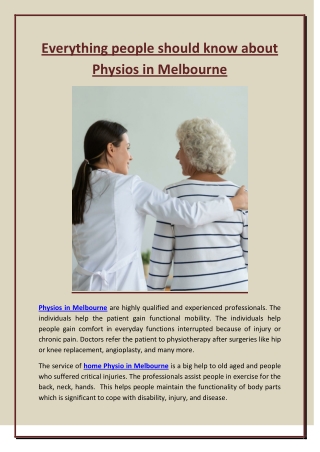 Everything people should know about Physios in Melbourne