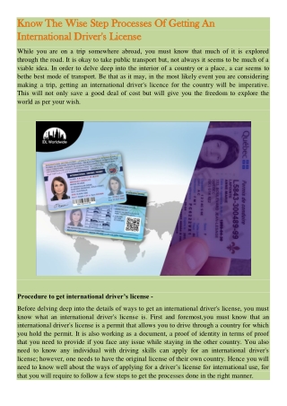 Know The Wise Step Processes Of Getting An International Driver