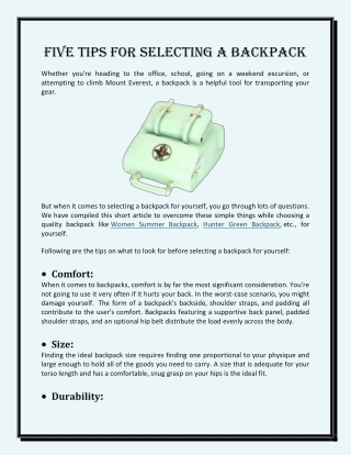 Five Tips for selecting a backpack | Hk
