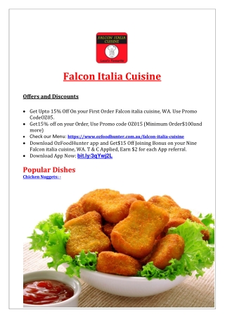 Falcon Pizza italia takeaway cuisine, WA - 15% Off