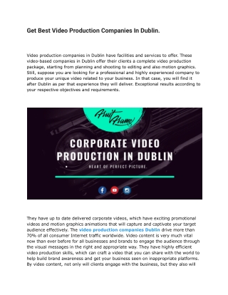 Get Best Video Production Companies In Dublin