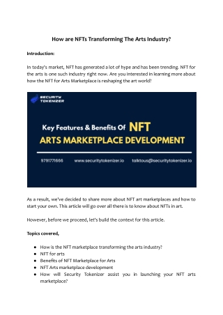 How are NFTs Transforming The Arts Industry_