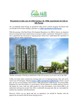 Documents to take care of while buying 2 & 3 Bhk Apartments for Sale in KR Puram