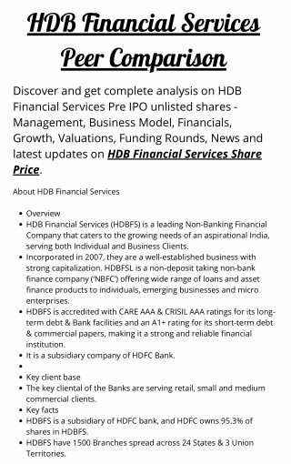 HDB Financial Services | Peers Comparision