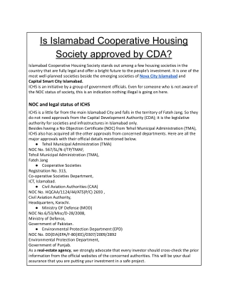 Is Islamabad Cooperative Housing Society approved by CDA